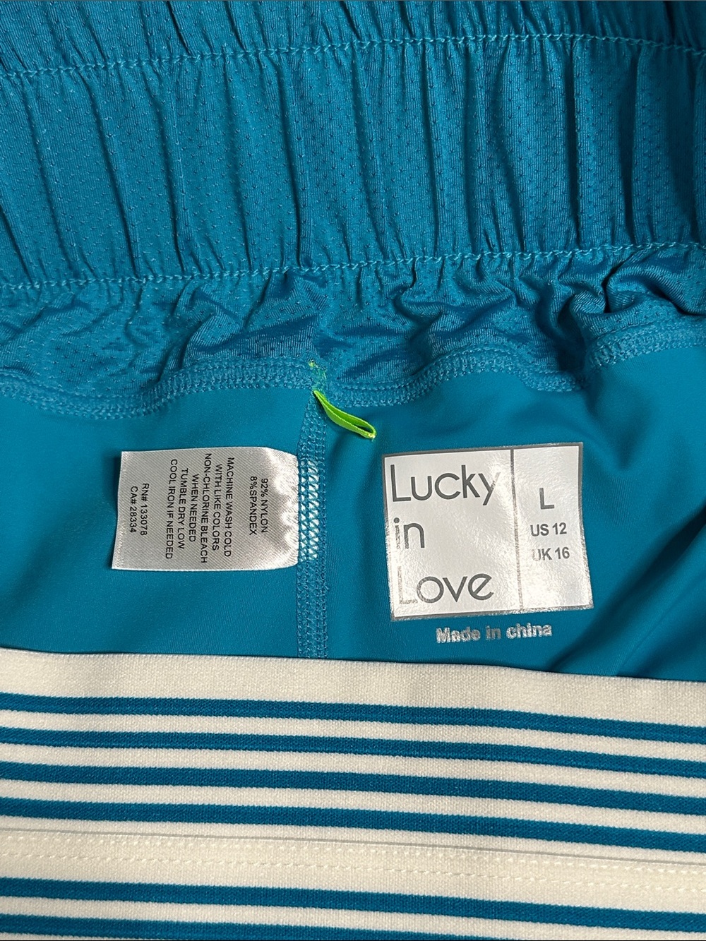 Lucky In Love Caribbean Vibes High‎ Rise Play On Tennis Skirt Skort Blue White L - Picture 7 of 11
